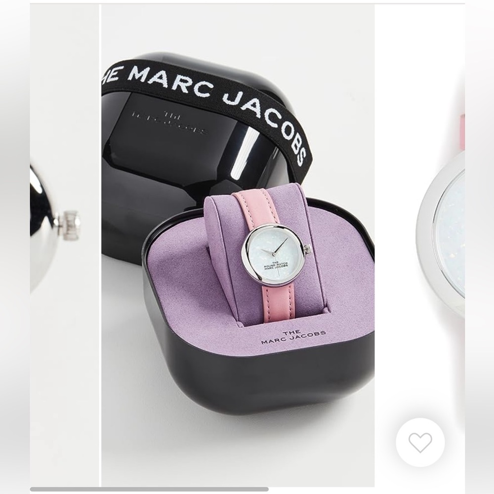 Marc Jacobs The Round Watch 32mm Pink Leather Band Iridescent Watch Face
